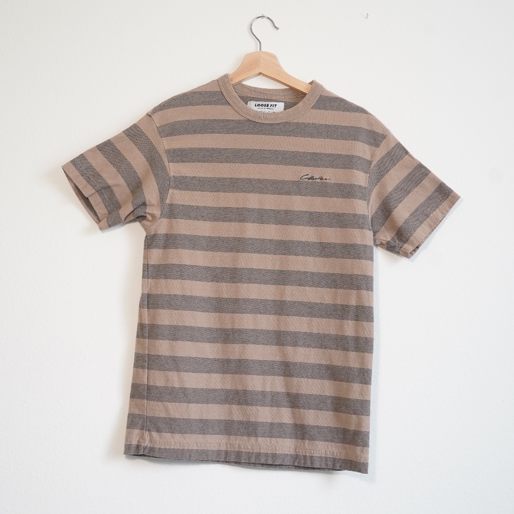 Striped T-Shirt with Embroidered Detail, Neutral Colors
